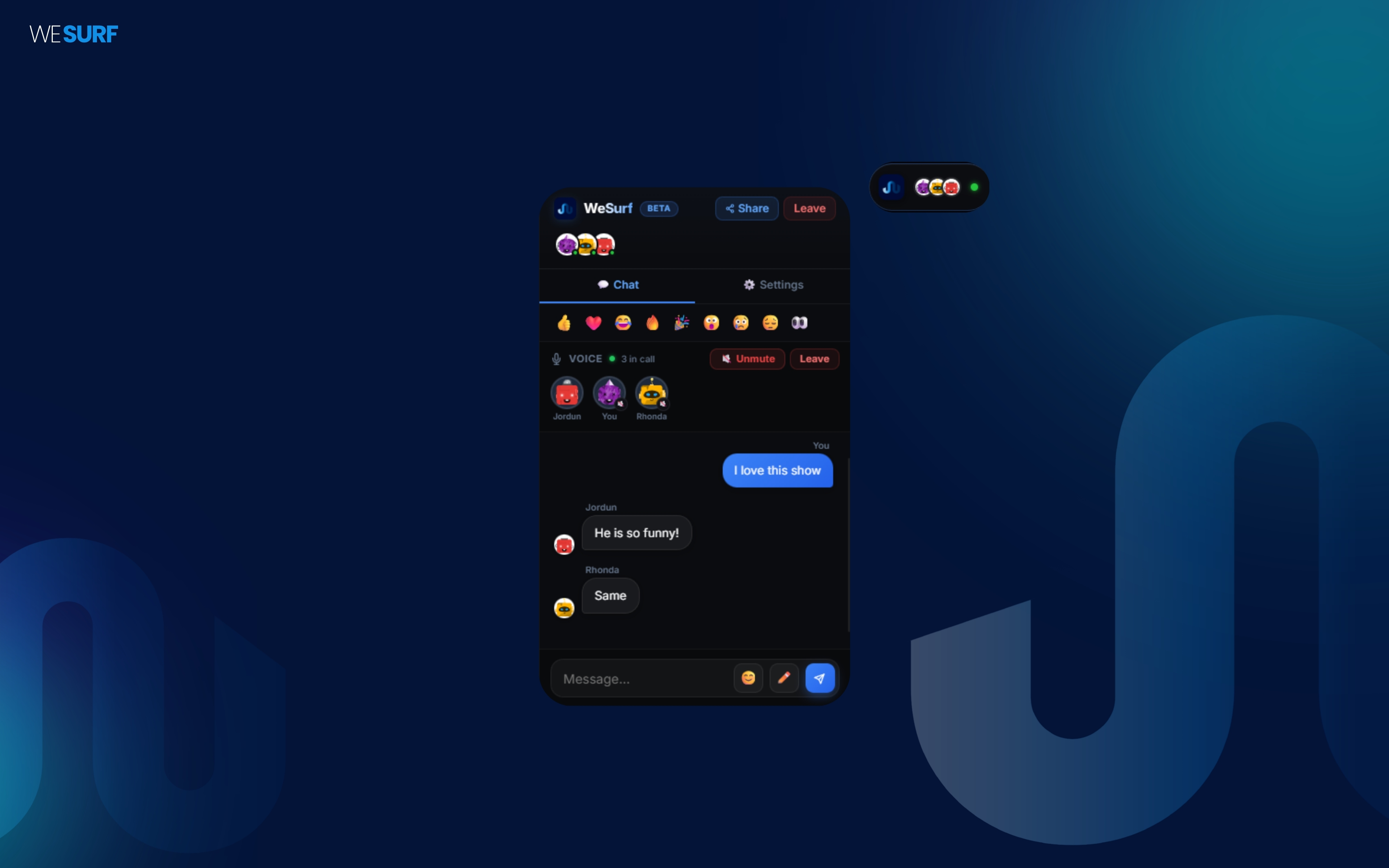 WeSurf voice chat and text messaging panel