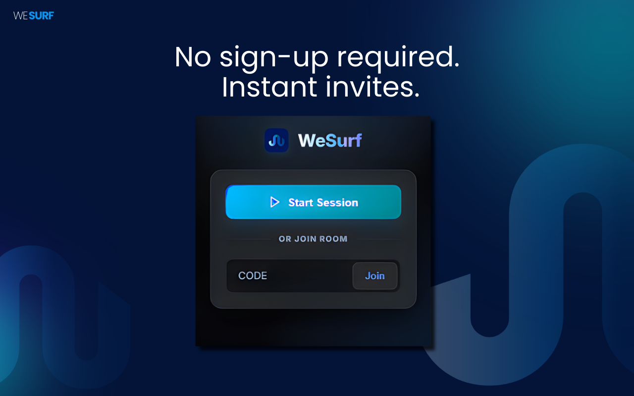 WeSurf room creation with instant invite codes